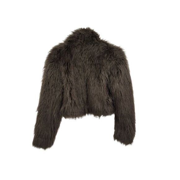 Vtg 70's Glam Faux Fur Shaggy Cropped Long Sleeve Jacket‎ Brown Sz S - Picture 6 of 8